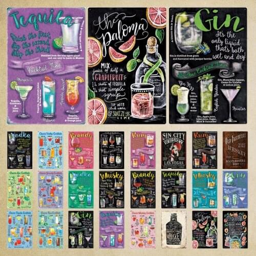 Cocktail Whiskey Iron Painting Drinks Metal Plaque Tin Signs Vintage Wall Decor For Man Cave Bar Pub Club Decorative Plates