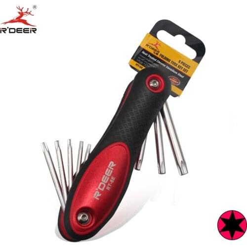 RDEER Torx Key Set Wrench Screwdriver Tool CR-V T9 T10 T15 T20 T25 T27 T30 T40 Ring Spanner Folding Hand Tools