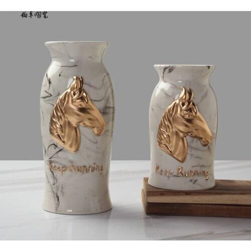New supplies simple modern ink embossed ceramic vases set of flower cutlery home horse head decorative pendulum desktop ornament