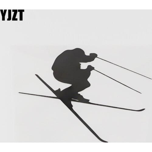YJZT 12.9CMX9.3CM Downhill Skiing Decal Skier Freestyle Jumping Sport Vinyl Car Sticker Black/Silver 8A-0650