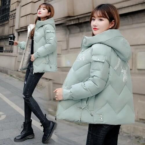 2021 New Overcoat Parka Winter Padded Jacket Women Short Jackets Fashion Coat Pocket Hooded Down Cotton Jacket Outerwear Female