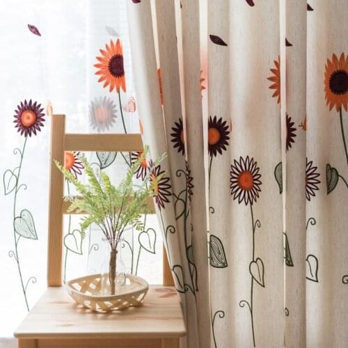 New Curtains Pastoral Style Embroidered Sunflower Blackout Curtains for Living Room Cotton Linen Window Curtains for Bedroom