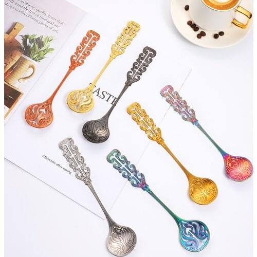 Creative hollow 304 stainless steel spoon retro coffee mixing spoon dessert cake spoon