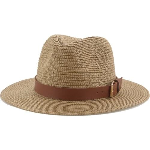 Women hats summer wide brim solid with band belt buckle casual outdoor straw hats panama vintage summer spring formal women hat