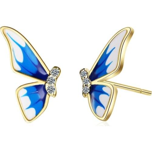 PANGJERY Prevent Allergy 925 Sterling Silver Animal Earrings for Women Creative Exquisite Colorful Butterfly Party Jewelry Gifts