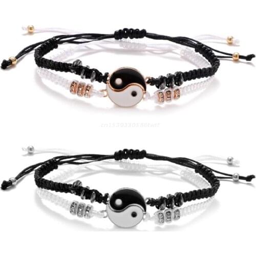 Couple Bracelets Yin and Yang Adjustable Cord Black and White Bracelets for Boy Dropship