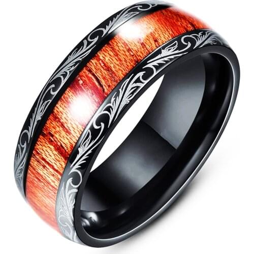 Popular 8mm Tungsten Carbide Steel noble black solid wood ring. The charm of men. Fashion trend engagement accessories