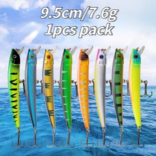 Luya Bait Laser Minnow ABS Hard Bait 9.5cm7.6g with Ring Beads + Three Strengthened Hooks for Perch White Bait