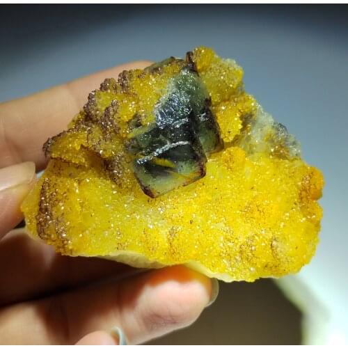 GNatural purple window green fluorite and yellow crystal mineral rock halo energy healing home decoration