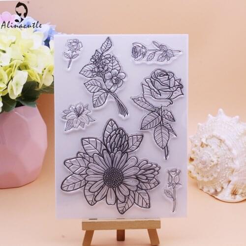 CLEAR STAMPS Big Sunflower Rose Lily Floral Leaves Scrapbooking Handmade Card Album Paper Craft Rubber Transparent Silicon Stamp