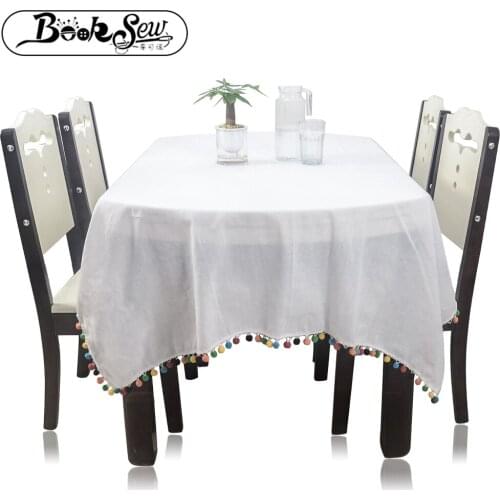 Booksew Rectangular Dining White Tablecloth With Tassel Oval Round Tea Table Cloth Cover Home Decoration Wedding Mantel Tapete