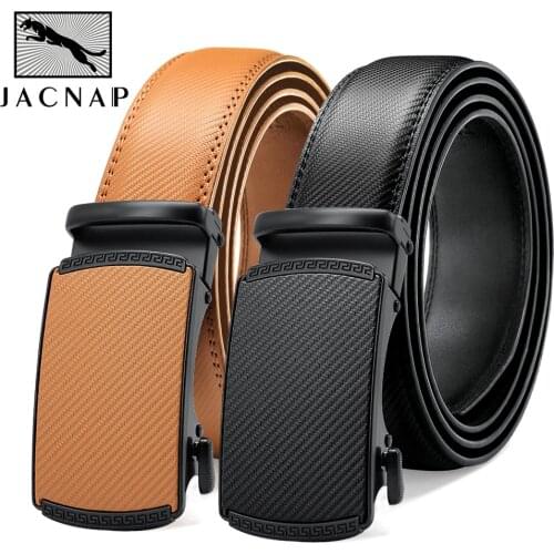 JACNAIP Men Leather Belt Automatic Buckle More Color Adjustable Genuine Leather Black Belts Cow Leather Belt For Men 3.5cm Width