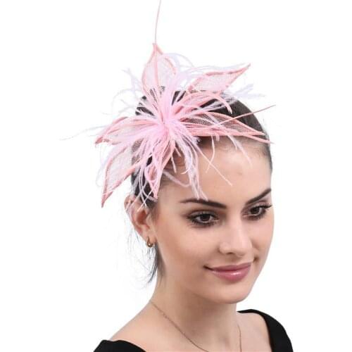Pink Flax Mesh Brides Hair Accessories Cheongsam Vintage Headpiece Wedding Banquet Party Handmade Vintage Feather Small Hat