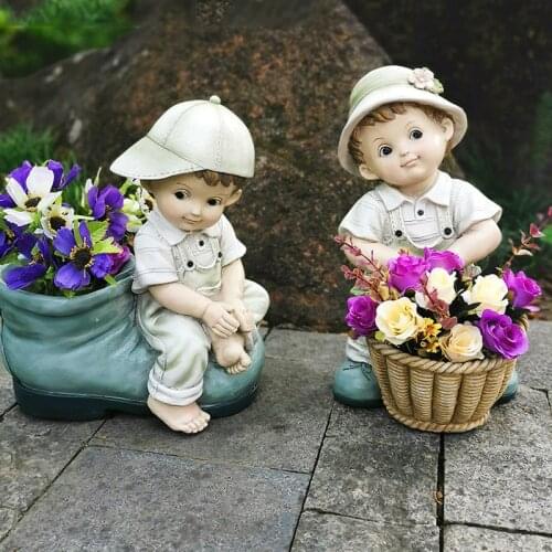 Garden Decoration Garden Decoration Crafts Cartoon Kids with Flowerpot Landscape Sculpture christmas decorations decor