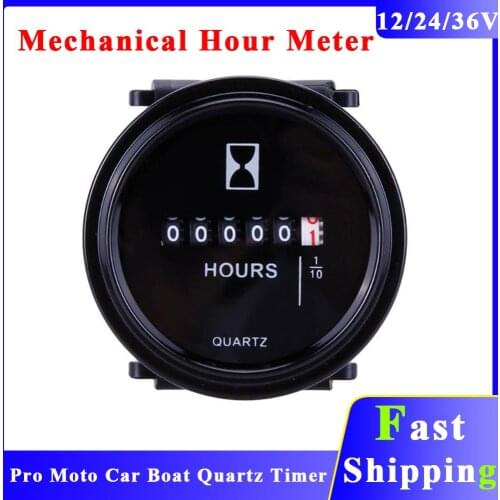 12V/24V/36V Hour Meter For Marine Boat Engine 2" Round Waterproof Gauge Moto Car Mechanical Hour Meter Counter Quartz Timer