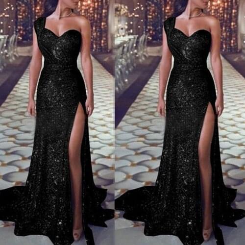 Sexy Sleeveless Dress Side Split Sequin Decoration Ladies Party Dress Wedding Sisters of The Bride Clothes One Shoulder Dress
