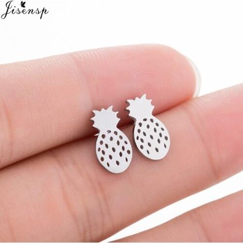 Jisensp Stainless Steel Pineapple Stud Earrings for Women Girls Cute Fruit Earring Statement Ear Jewelry Exquisite Gift Wholesal