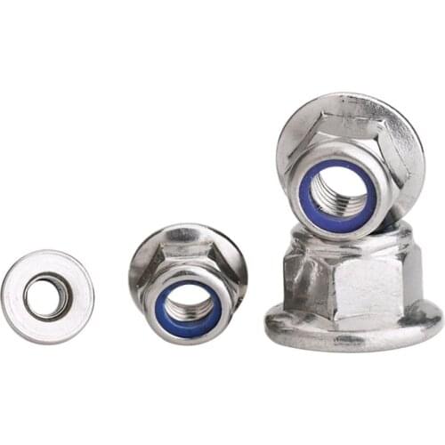 Hex Flange Nylon Insert Lock Nut M3 M4 M5 M6 M8 M10 M12 304 Stainless Steel DIN6923 Hexagon Flange Self-locking Nylock Locknut