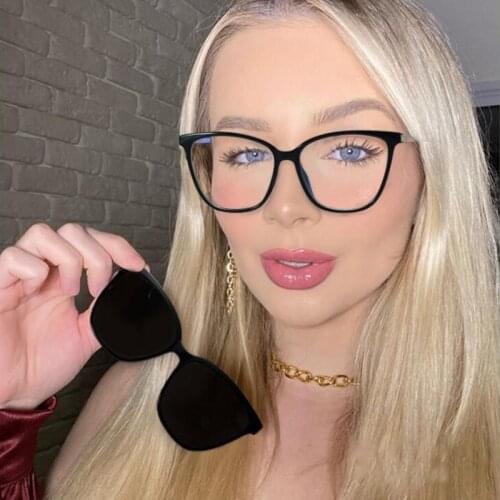 2 In 1 Set Polarized Clip On Sunglasses For Women Men Retro Luxury CatEye Anti Blue Light Glasses Frame Magnetic Driving Eyewear