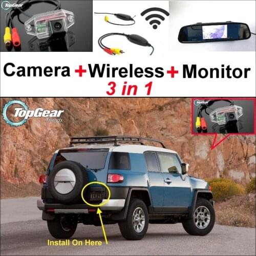 3 in1 Special Rear View Camera + Wireless Receiver + Mirror Monitor Easy DIY Back Up Parking System For TOYOTA FJ Cruiser