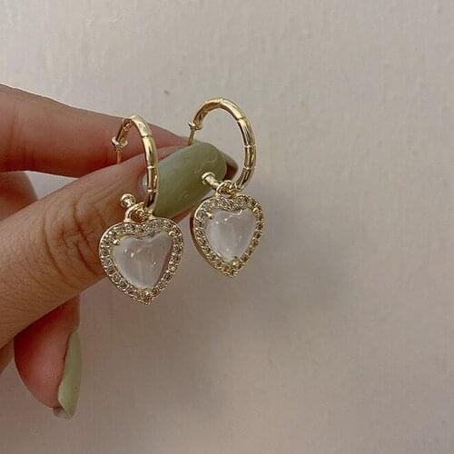 Textured Resin Love Heart Cubic Zircon Hoop Earring for Women Girls Black White Shiny Gold Metallic Earring Jewelry Pendientes