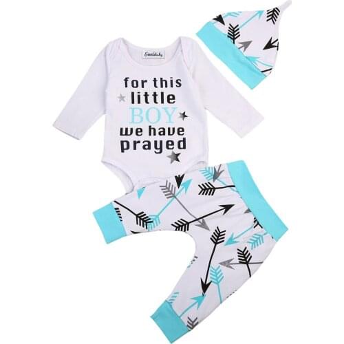 US Stock Toddler Baby Boys Letter Long Sleeve Bodysuit +Long Pants +Hat Romper 3pcs Outfits Autumn Spring Clothes Set 0-24M