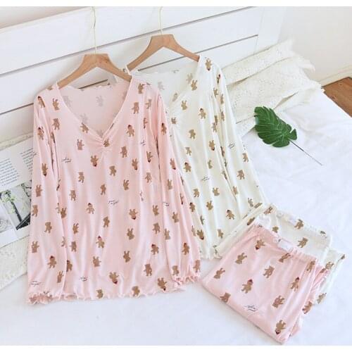 Spring And Autumn Modal Printed Breast-Feeding Clothes Nightwear Long-Sleeved Set Pajamas For Pregnant Women