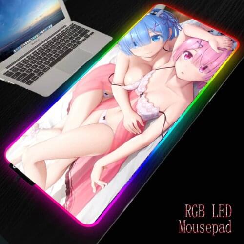 XGZ Anime Sexy Girl Game Computer Mouse Pad RGB Large Illuminated Mouse Carpet Large Mouse Pad Computer Desk with Backlight Csgo