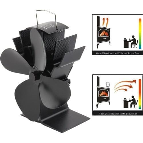 XIHOM Black Fireplace 4 Blade Heat Powered Stove Fan Log Wood Burner Ecofan Quiet Home Fireplace Fan Efficient Heat Distribution