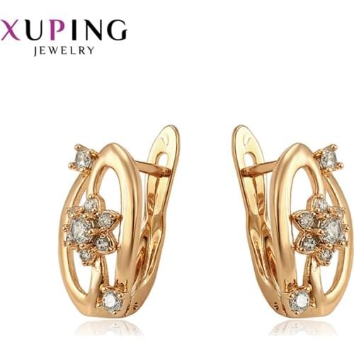 Xuping Flower Hoop Earrings for Women Gold Color Plated New Arrival Synthetic Cubic Zirconia Fashion Jewelry 97808