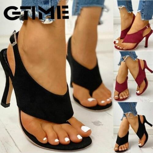 2021 New Lady Summer Slippers Sandals Thin High Heels Solid Sexy Women Shoes Pumps Wine Red Casual Medium Shoes sandals women