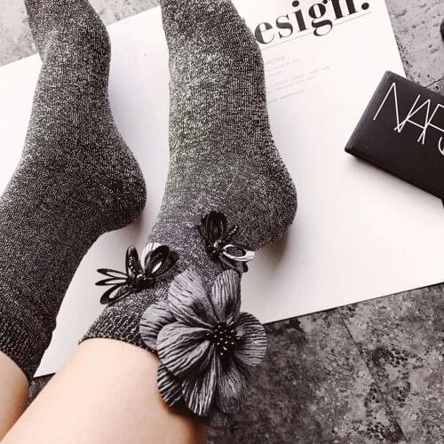 2021 sequined dragonfly beading floral socks women Korean autumn and winter wholesale price