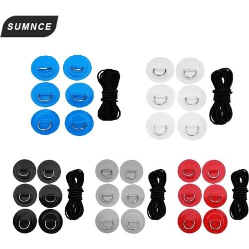 1 Set 6Pcs D Ring Pad Patch Boat Deck with 5 m Bungee Rope Deck Rigging Kit for Stand Up Paddleboard Deck Attachment Tools