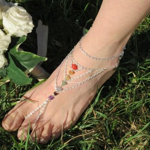 1pcs Infinity stones barefoot sandals body jewelry anklet, BOHO/ Bohemian/ Hippie sparkly 7 chakra chain anklet