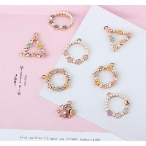 10pcs DIY Handmade Jewelry Accessories Alloy Drops Pendant Diamonds Pearl Flower Ring Earrings Material