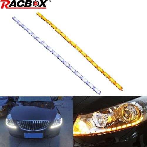 2pcs Car LED Headlight Flexible light Strip Angel Tear Eye Yellow Signal Switchback Lamp white Day Running light Dual function