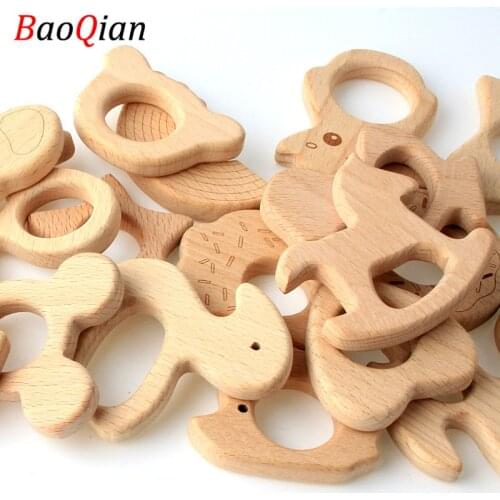 Baby natural Animal Beech Wooden Beads 2Pcs Safety Teething Wooden teethers Toy Baby Gift Beads