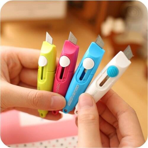 2Pcs Portable Mini Knife Cutter Push Type Colorful Office Letter Opener DIY Handmade Cutting Tools Safe School Art Home 2020