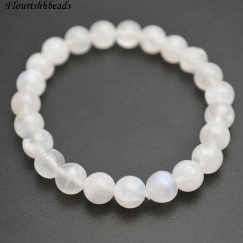 4pc High Quality 8mm Natural White Rainbow Moonstone Round Beads Elastic Line Beaded Bracelets Fashion Woman Jewelry