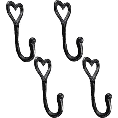 4Pcs Iron Decorative Vintage Hat Bedroom Home Wall Mounted Holder Black Hanger Heart Shape Coat Storage Hook Door