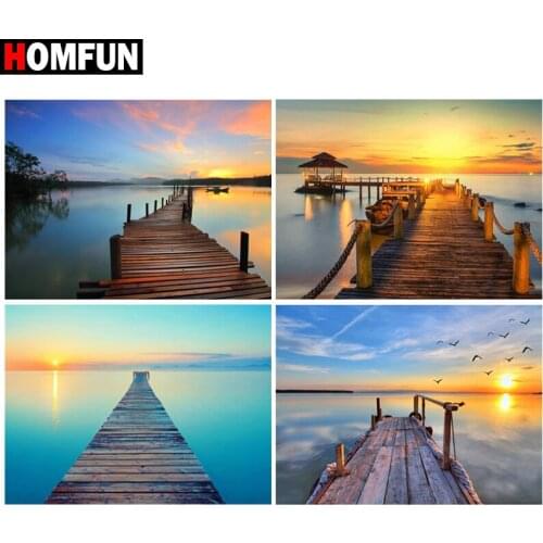HOMFUN Full Square/Round Drill 5D DIY Diamond Painting "Sunset seaside scene" Embroidery Cross Stitch 5D Home Decor Gift