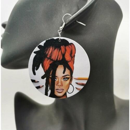 Free Shipping! Black Woman Wooden Earrings