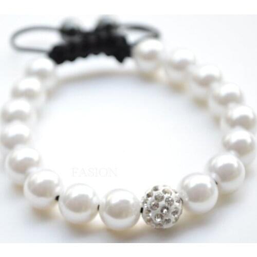 Ert3 simulated White Pearl Green Hot 10mm OKW Micro Pave Disco Ball Bead Bracelet men jewelry crystal