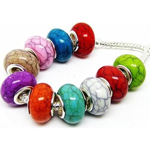 10Pcs Wholesale Striped Spacer Large Hole Beads Charms Fit Pandora Bracelet Bangle Women Hair Accessories DIY for Jewelry Making