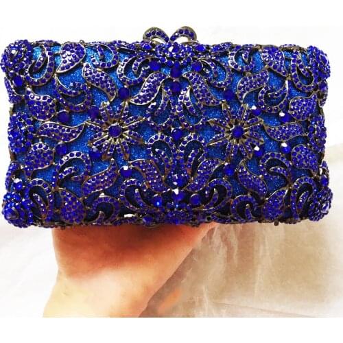 Elegant Blue Diamond Rhinestone Crystal Clutch Bag Designer Women Gemstone Phone Case Best Female Wedding Party Prom Purses