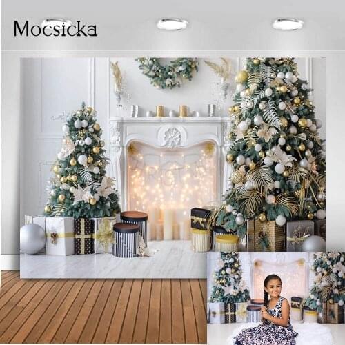 Fireplace Christmas Photography Backdrop gifts Christmas Tree Photo Background Wreaths Newborn Portrait Photo Booth Backdrops