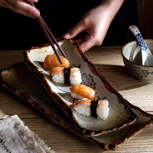 Japanese-style ceramic sushi long plates, cakes, desserts, personalized creative cold dishes, hotel restaurant tableware