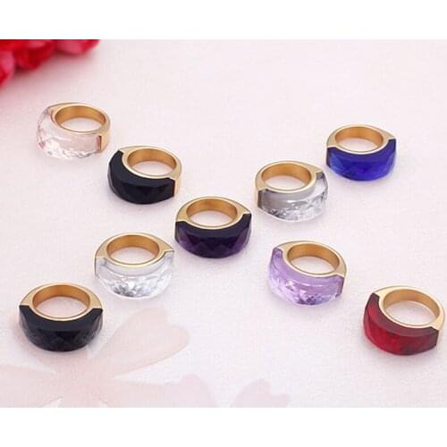 Women Gold Stainless Steel Big White Blue Purple Gray Orange Zircon Crystal Stone Rings For Girls Size 6-9 Party Jewelry Rings