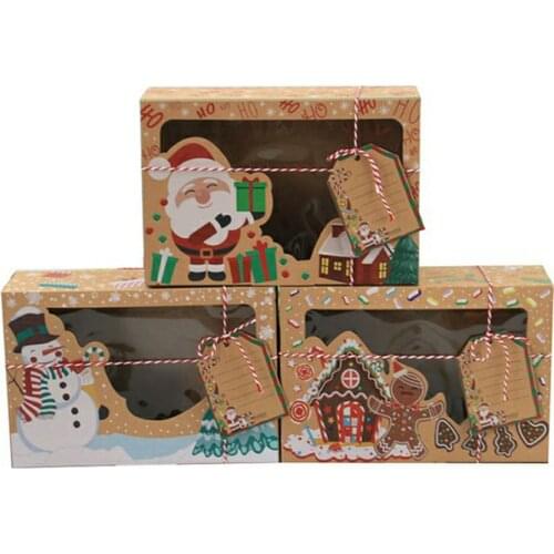 Chocolate Box Christmas Thanksgiving Candy Cookie Kraft Paper Box With Plastic PVC Window Gingerbread Chocolate Box