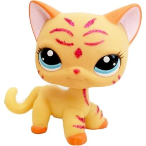 LPS CAT pet shop cute toys Real Standing #2118 Genuine Short Hair Cat Yellow Sparkle Glitter Kitty Child Gift